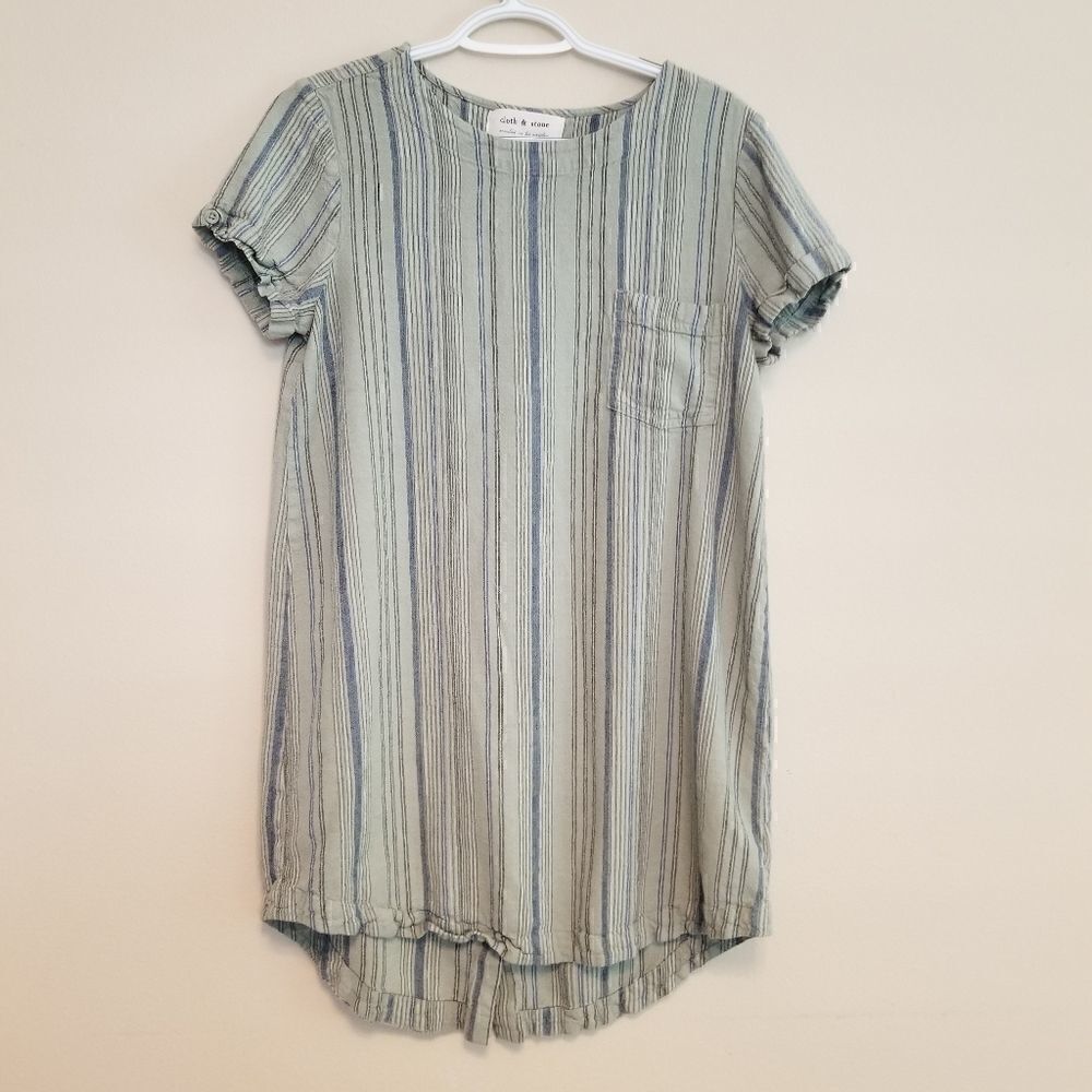 Cloth & Stone Green Blue Striped Tunic Dress Med